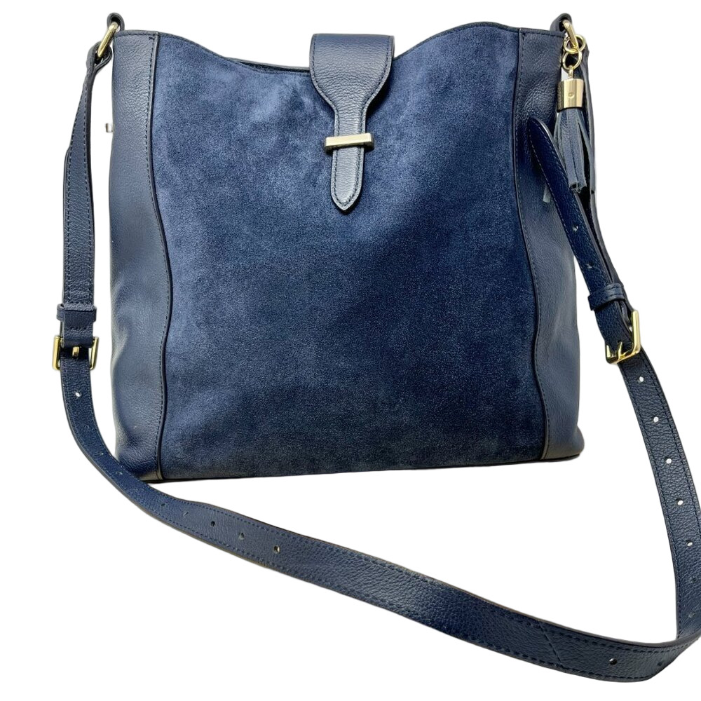 Talbots Shoulder Bag  Navy Leather and Suede With Gold Detail & Leather Tassel